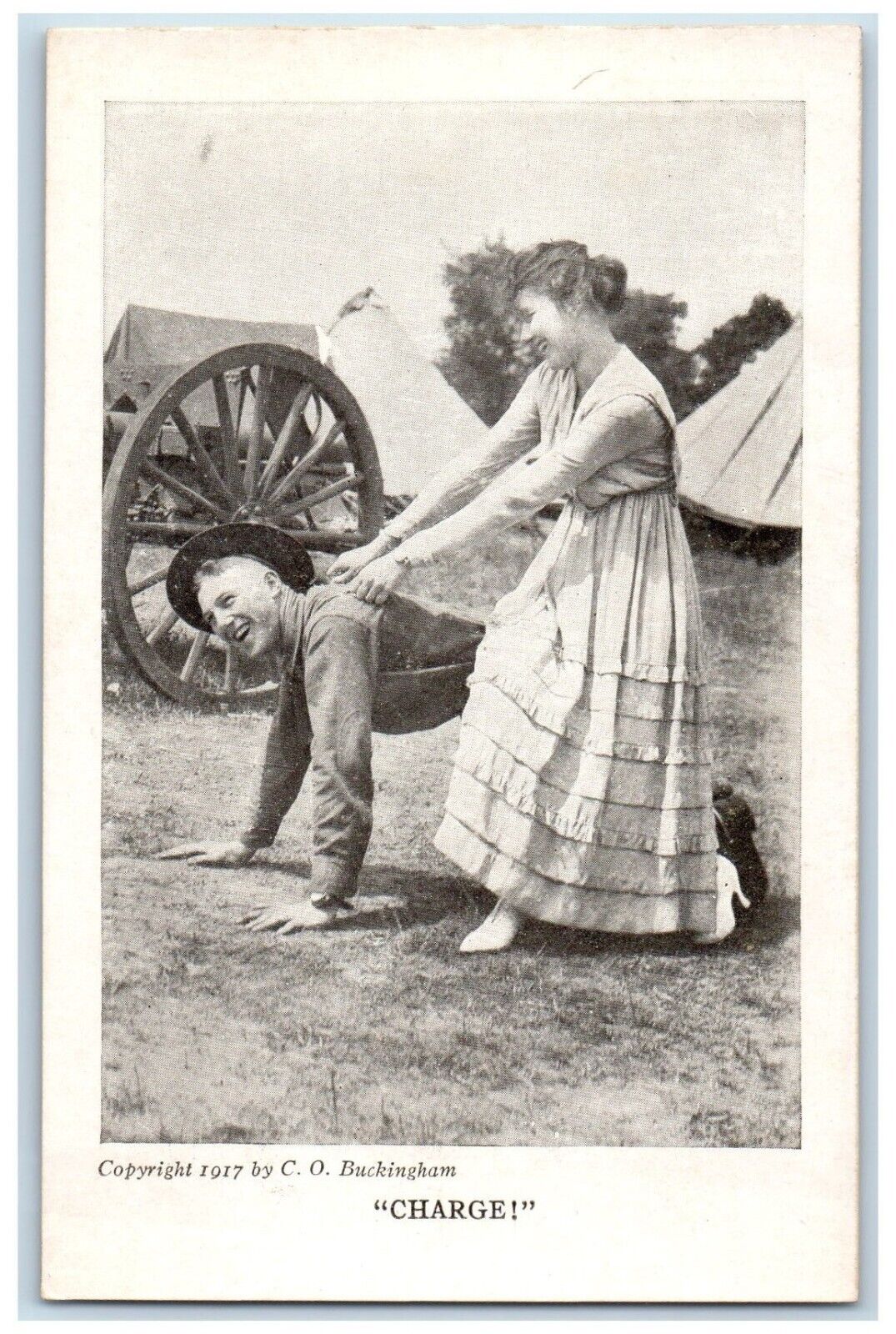 c1910\'s WWI Soldier Couple Sweet Romance Charge Teepee Camp Life Humor Postcard