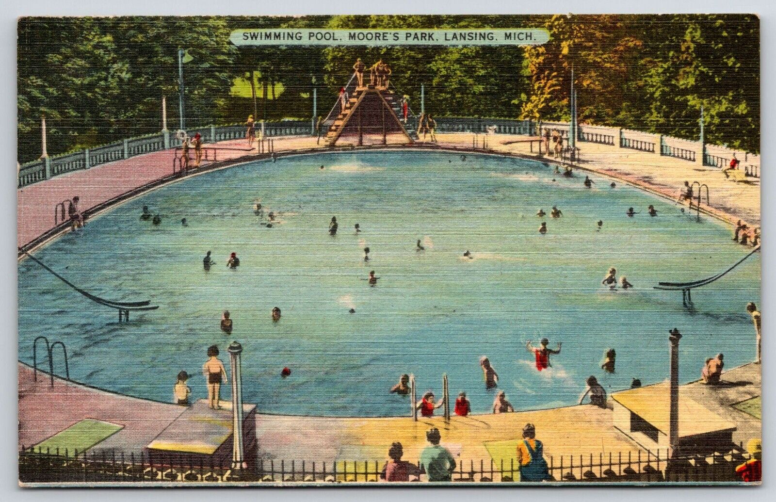 Lansing MI Moore\'s Park Swimming Pool Aerial View 1946 Postcard Vintage
