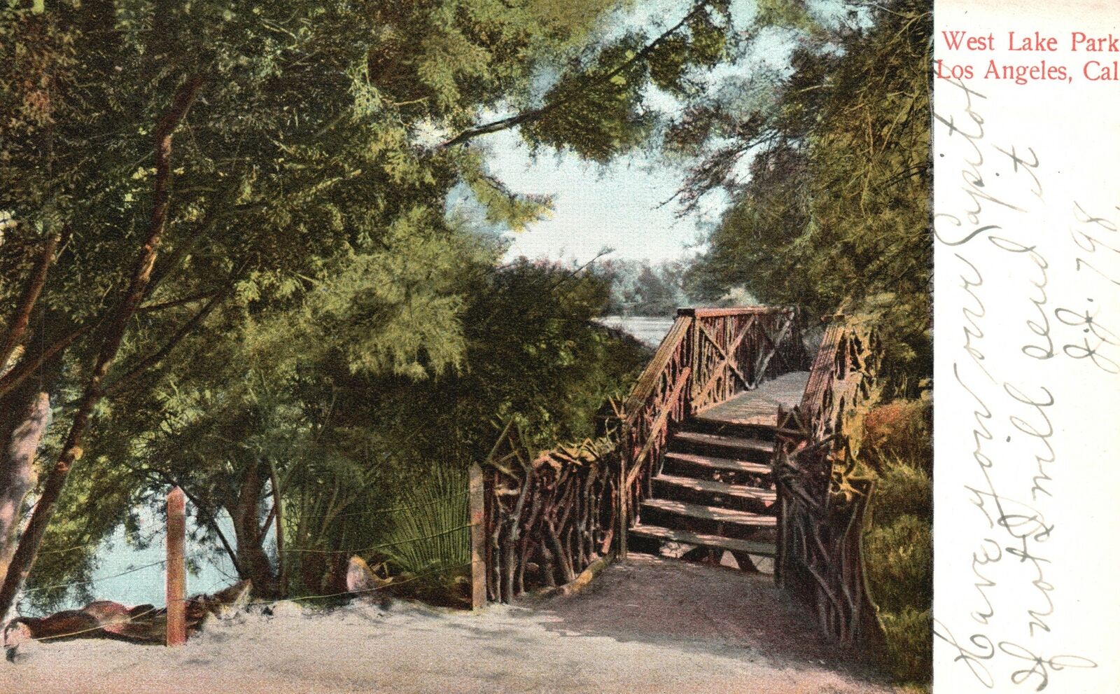 Vintage Postcard 1910's View of West Lake Park Los Angeles California CA