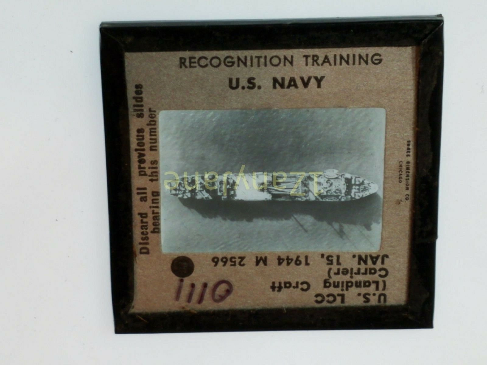 0111 PHOTO GLASS SLIDE PLANE/SHIP Military US Landing Craft Carrier 1944 M 2566