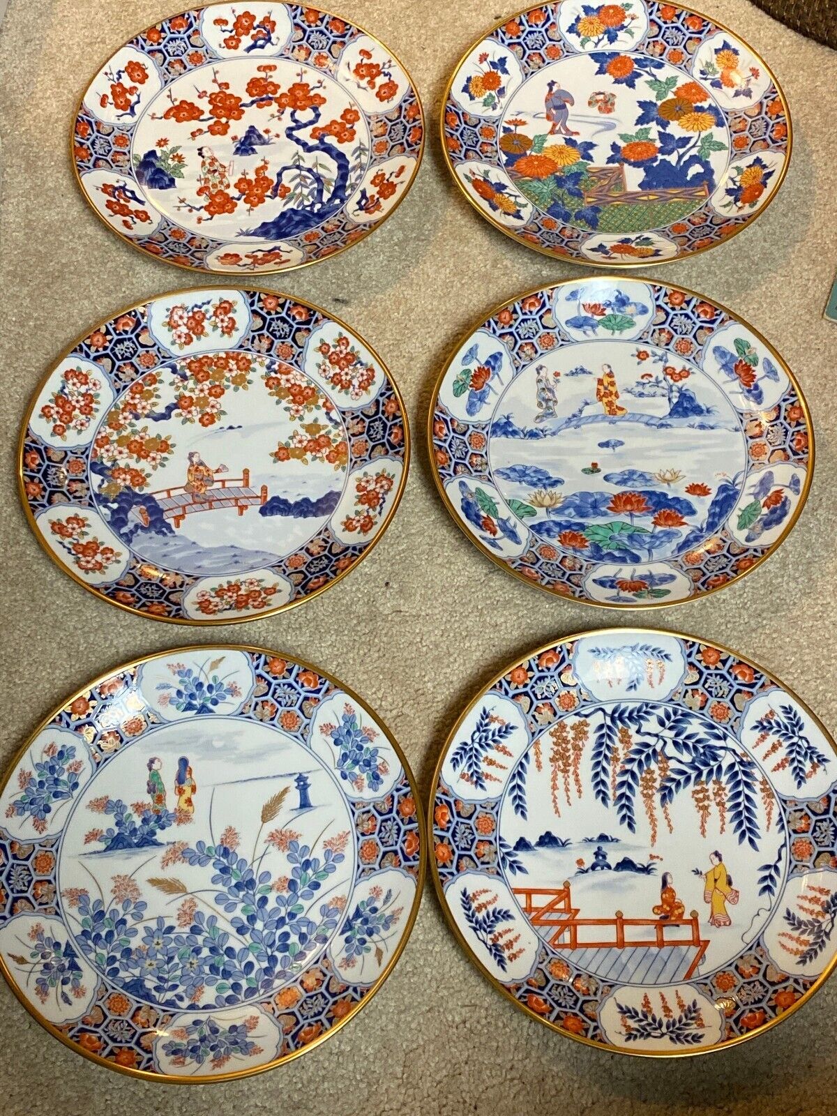 Set Of 6 Vintage Hand Painted Japan Porcelain Geisha Girls Plates
