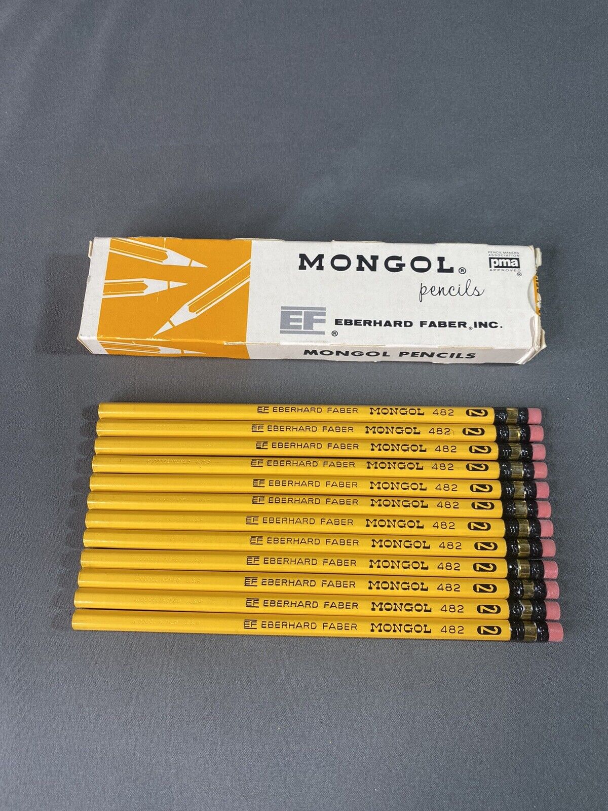 NOS Vintage Eberhard Faber EF MONGOL 482 No. 2 Writing Pencils w/Box Set of 12