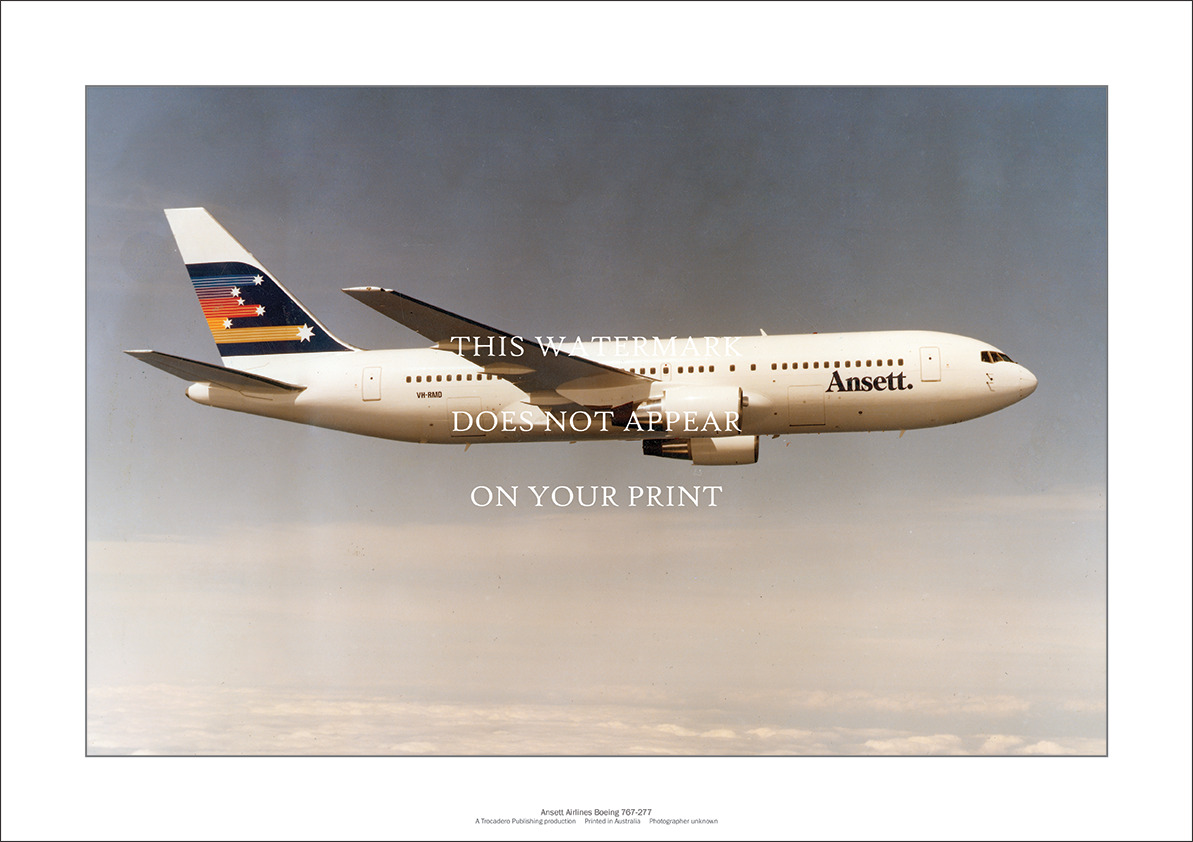 Ansett Airlines Boeing 767-277 A1 Art Print – Aerial View – 84 x 59 cm Poster