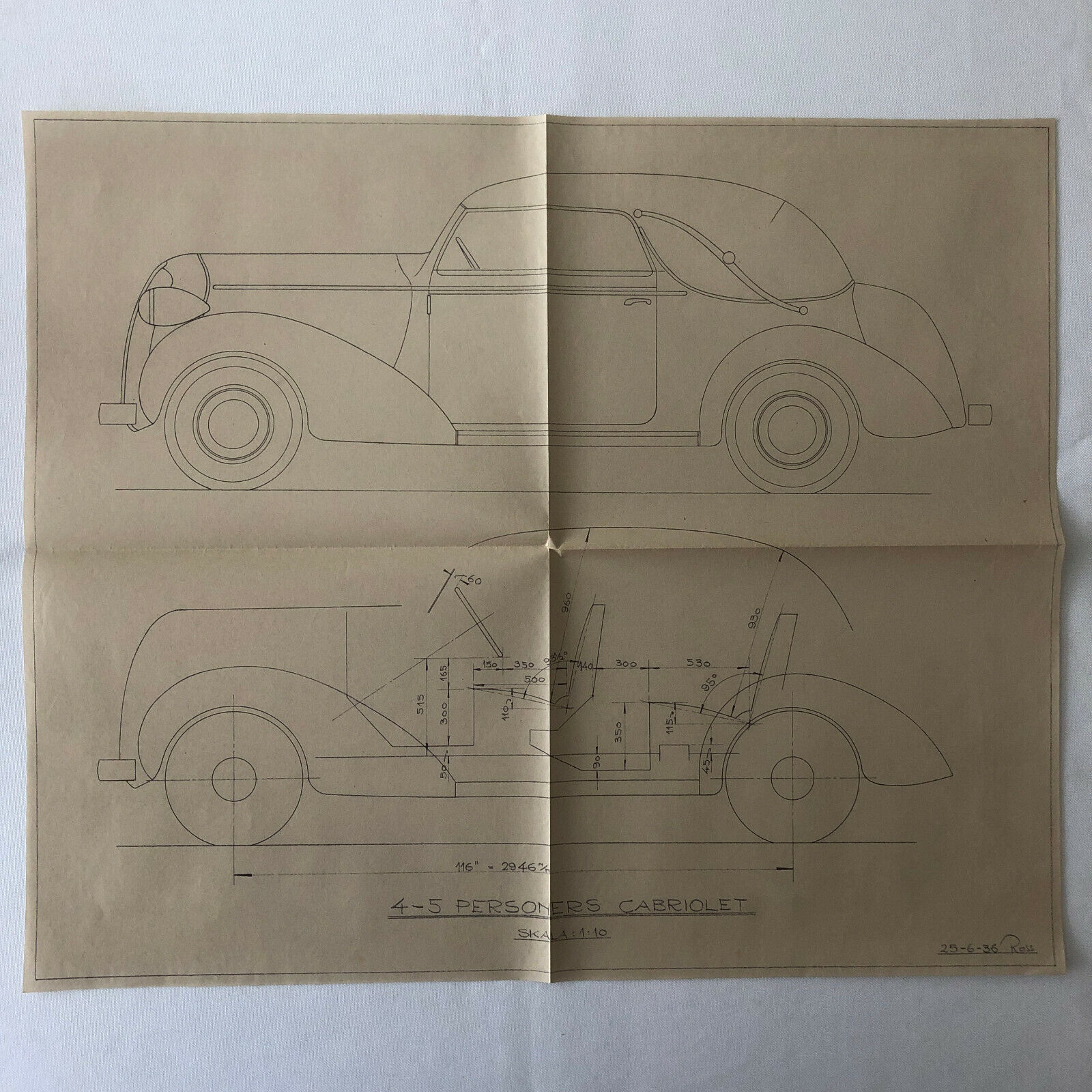 1936 Coachbuilder Car Design Blueprint Rendering Blue Print Coupe