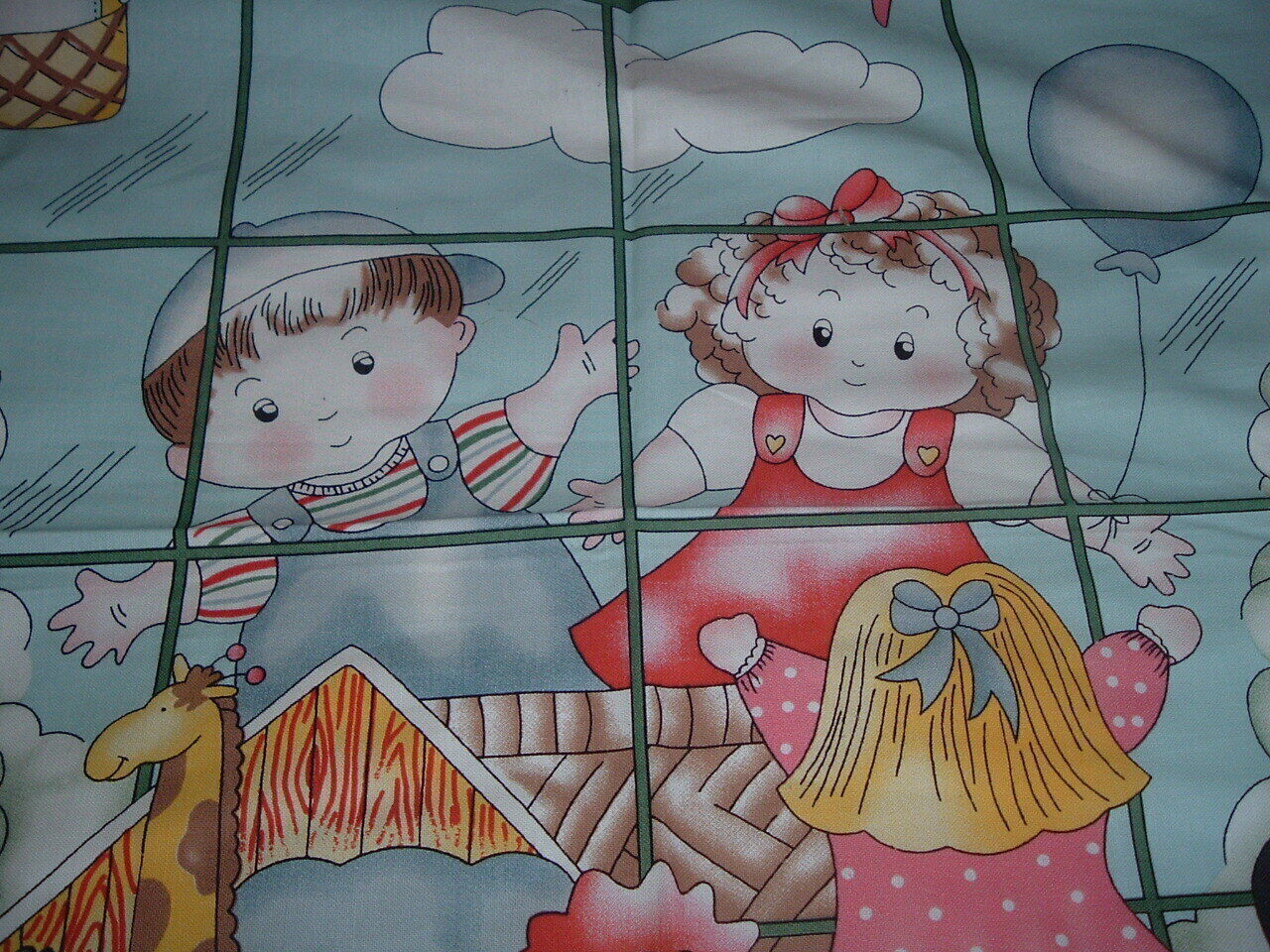 Vtg 90s Novelty Toyland Window Baby Nursery Crib Quilt Fabric Panel 35x43 PB13
