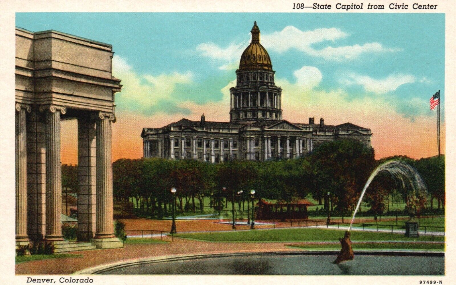 Denver, CO, State Capitol from Civic Center, 1953 Vintage Postcard e7081