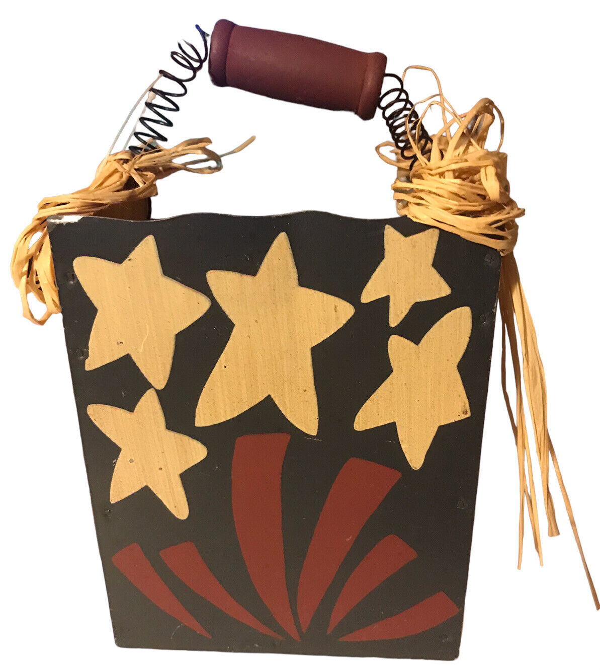 Create A Craft ￼Americana Stars Themed Decorative Box Tin and Wood with Handle