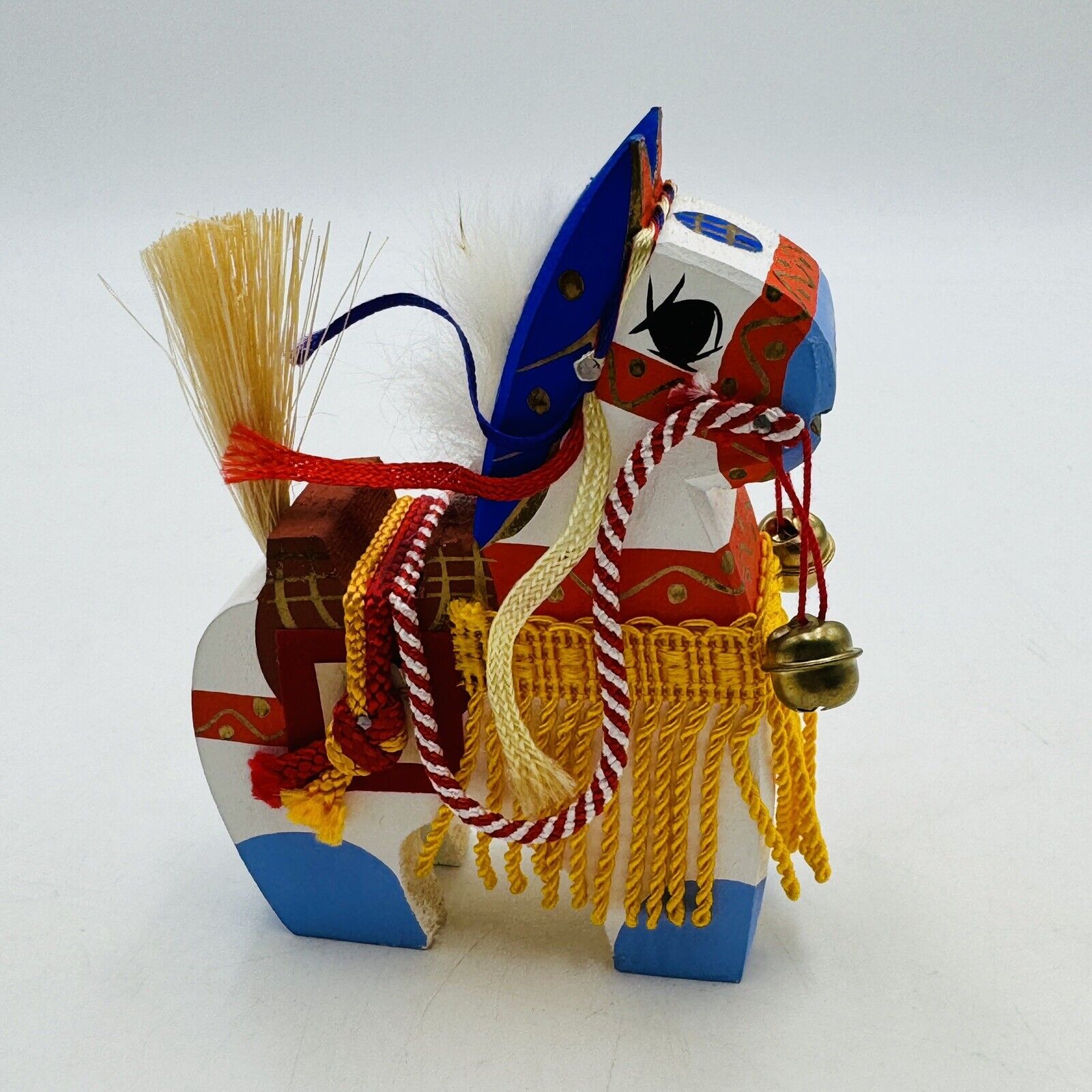 Yawata Uma Chagu White Horse Japanese Hand Painted Wooden Folk Art VTG