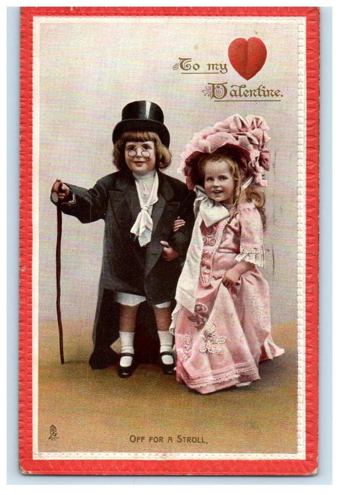 1912 Valentine Tuck Children Tuxedo Victorian Dress Boy Little Pets Postcard