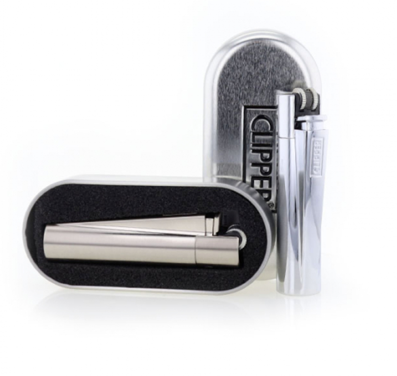 1 x Full Size Refillable Metal Clipper Lighter Shinny Silver with Gift Box