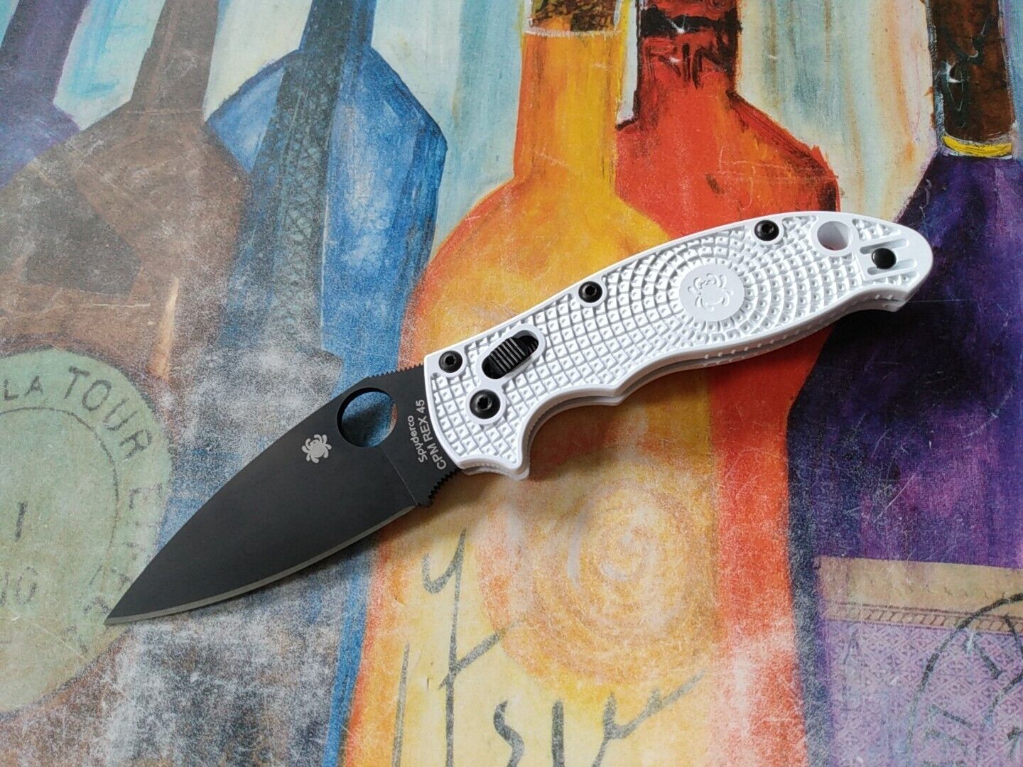 Spyderco Manix 2, White FRCP Handle, Black CPM Rex45 Plain Blade, Exclusive