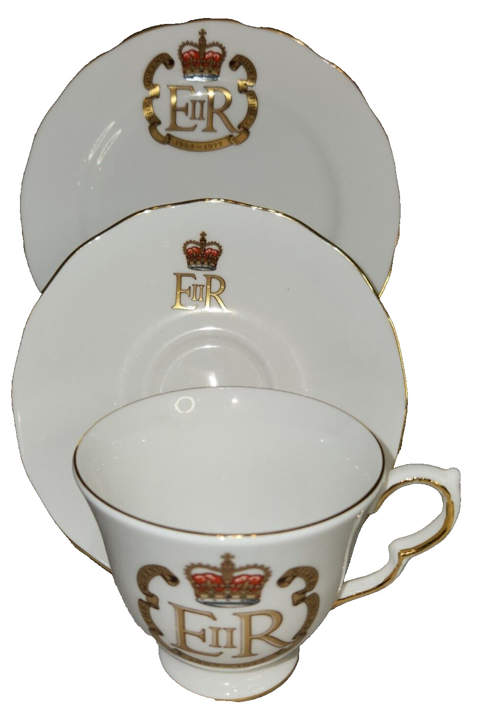 Queen Anne China 3 Pc 1977 Silver Jubilee Queen Elizabeth II Cup Saucer & Plate