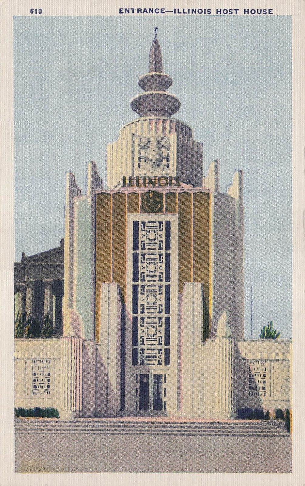 Postcard Entrance Illinois Host House 1933 Worlds Fair Chicago Ilinois