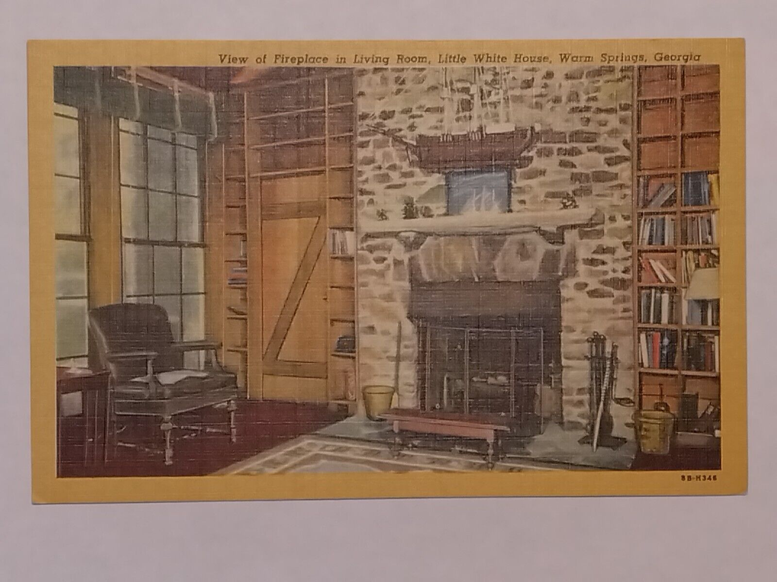 View Of The Fireplace In Living Room Little White House Warm Springs  Postcard