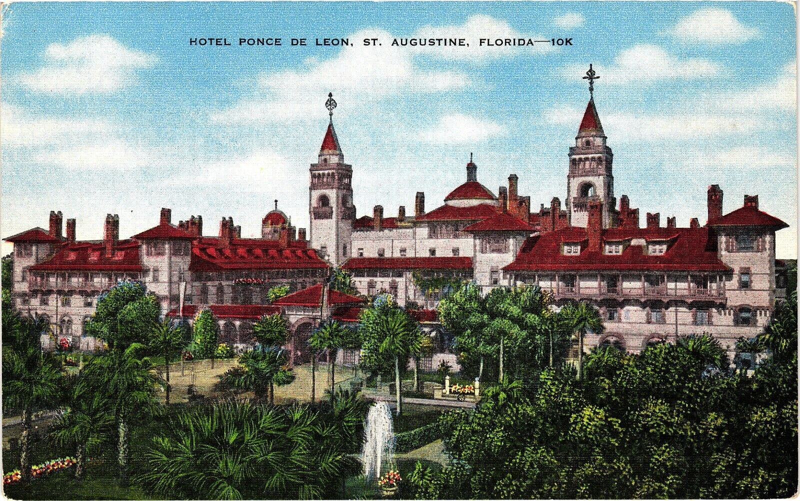 Hotel Ponce de Leon St. Augustine Florida Linen Postcard Unused c1930s