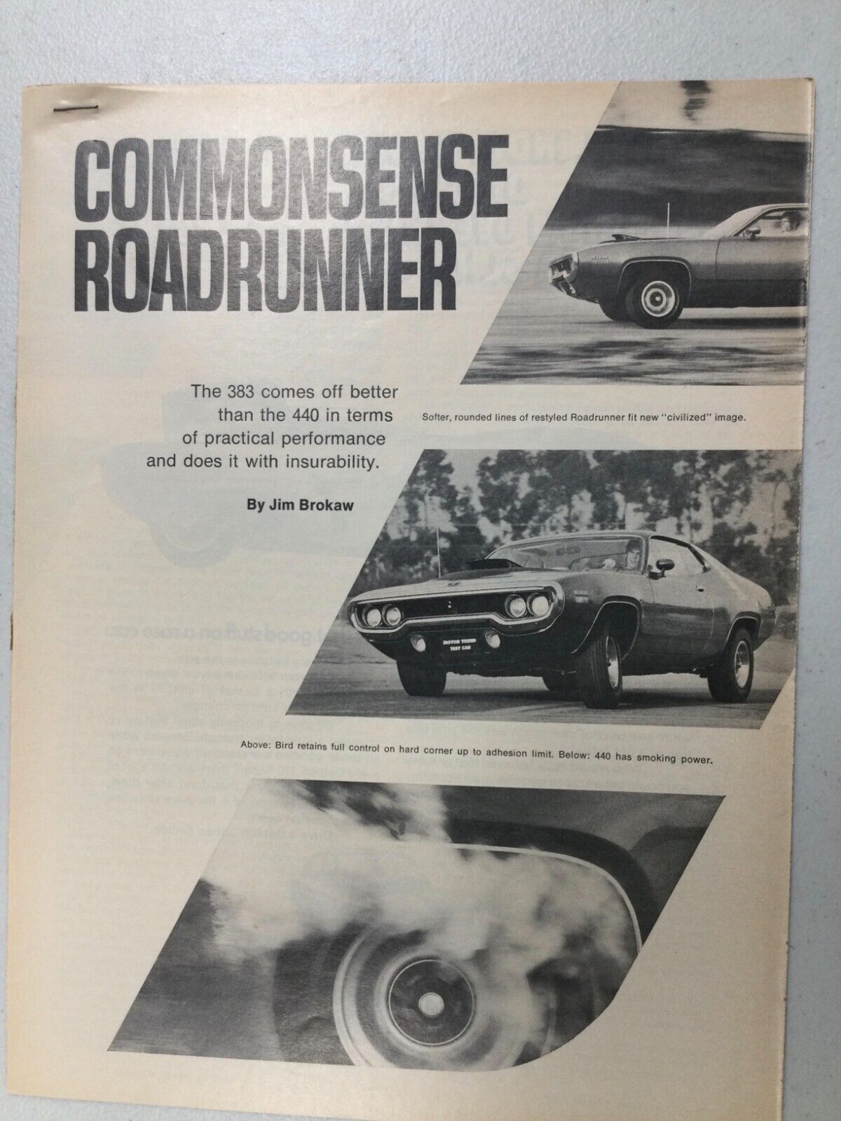 Plymouth12 Article Commonsense ROADRUNNER 383 vs 440 Feb 1971 5 page