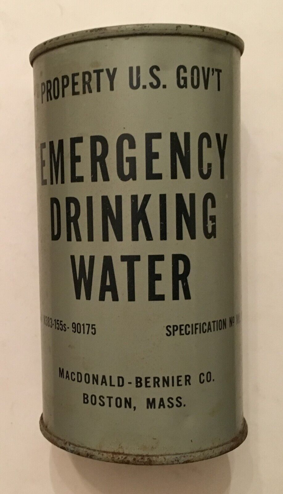 U.S. GOVERNMENT EMERGENCY DRINKING WATER CAN (LIFE BOAT RATION) - KOREAN WAR ERA