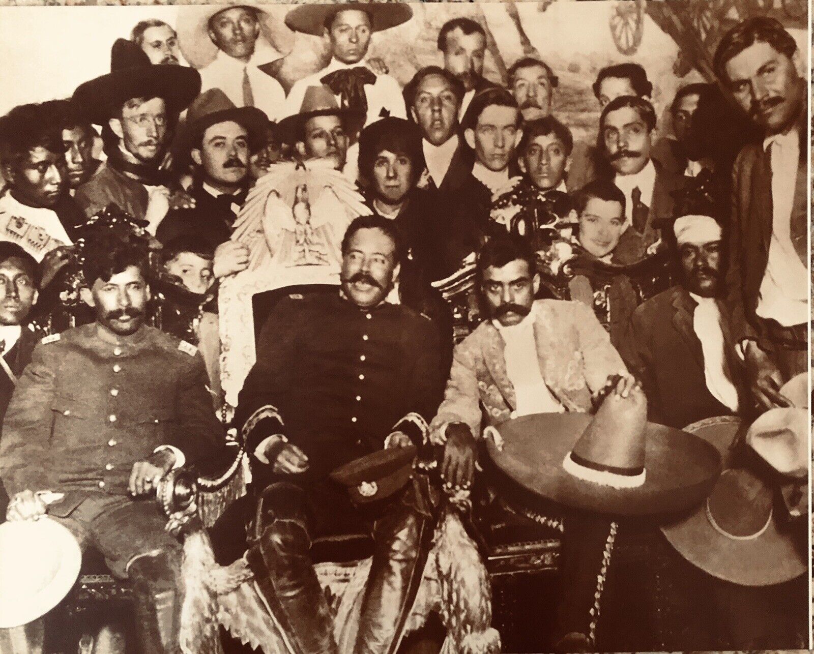 Mexican Revolution Generals Pancho Villa, Zapata on Presidential Chair16x20