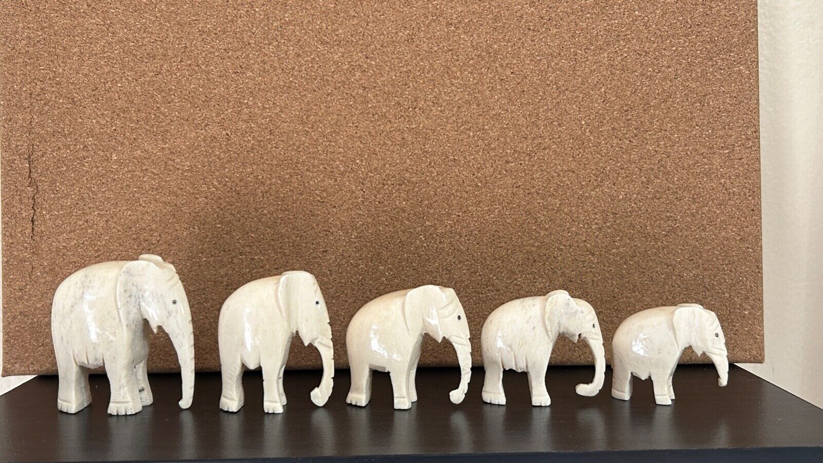 FIVE (5) CARVED ELEPHANT FIGURINES PACHYDERM HERD LOT