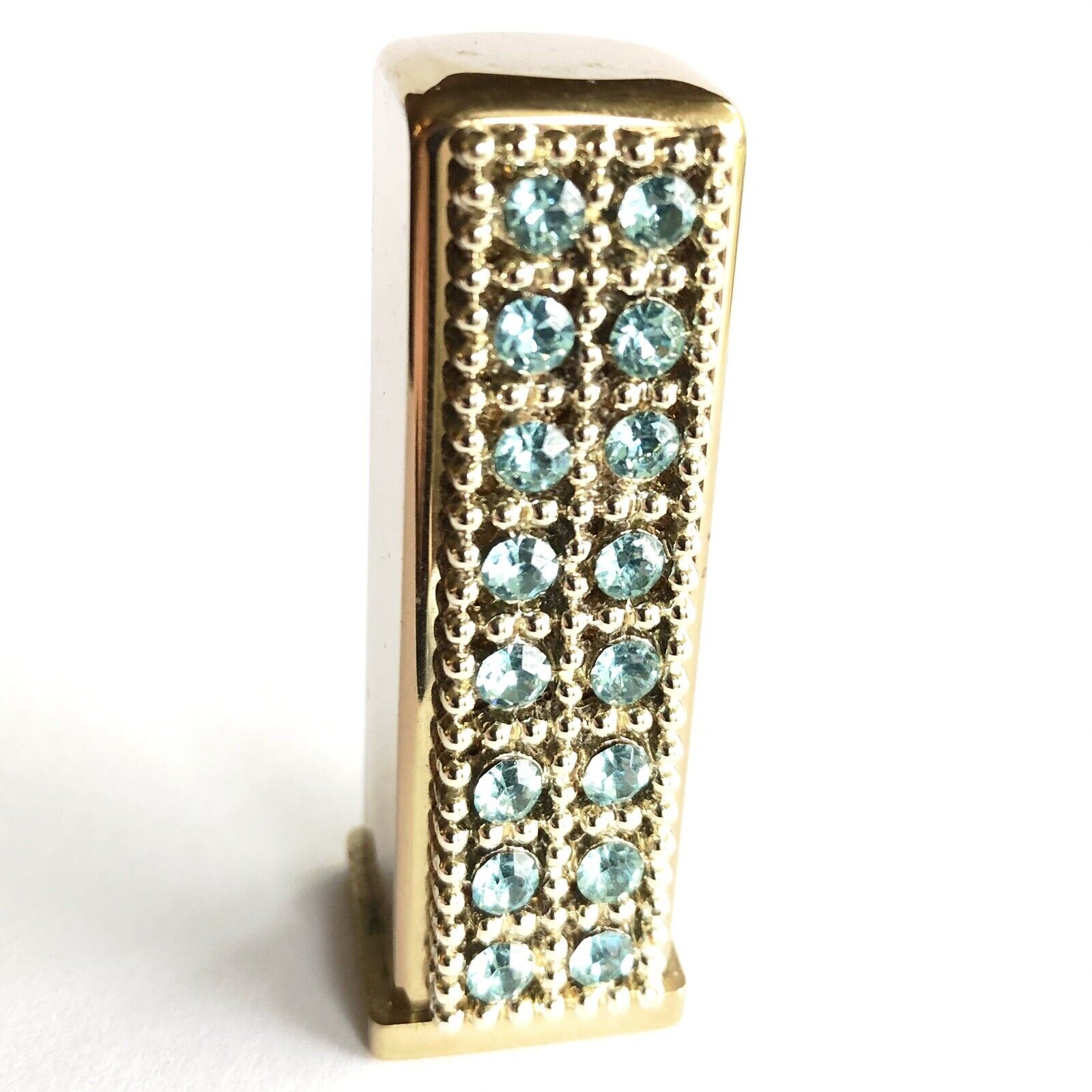 Vintage AUVERGNE After Five Perfume Stick Blue Rhinestones And Gold Metal Case