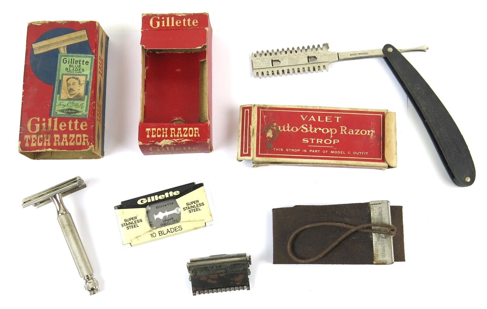 Vintage Lot of Gillette Tech Razor, Auto Strop Strap, Durham Demonstrator, Etc
