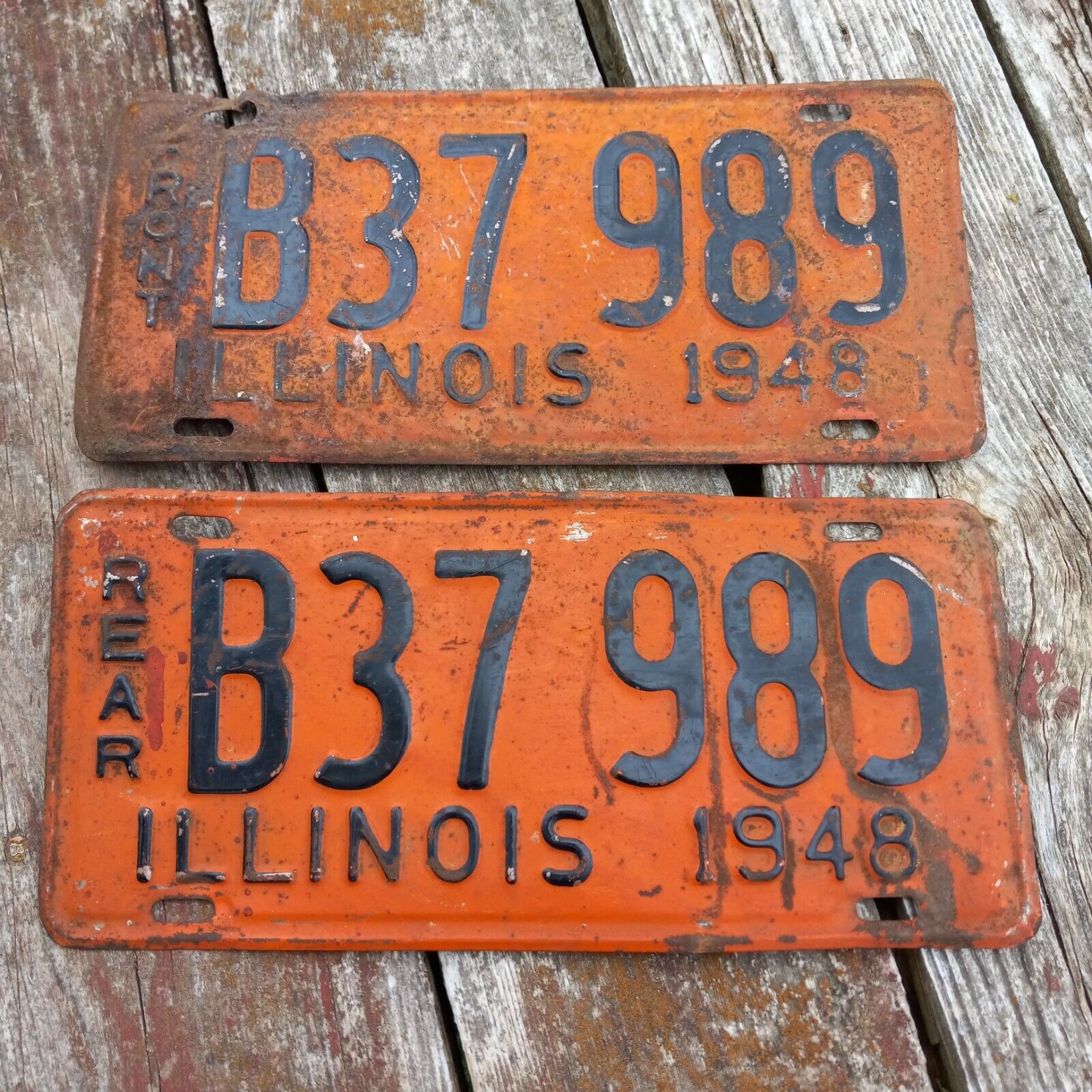 PAIR 1948 Illinois FRONT REAR License Plates - \
