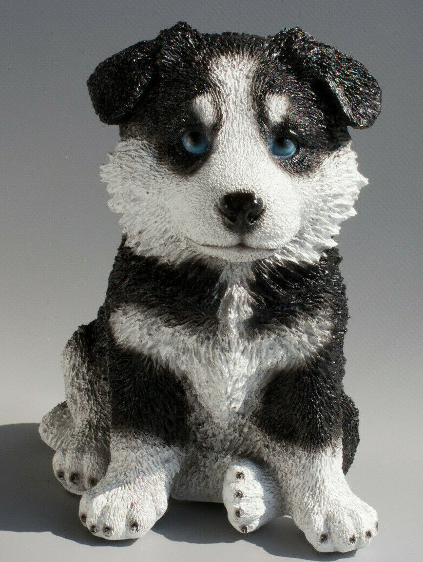 Siberian Husky Dog Figurine Puppy Sculpture Garden Statue Sitting Pet Home Decor