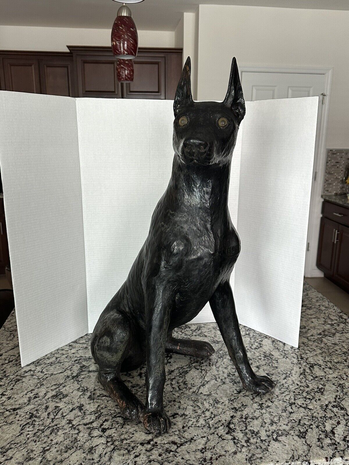 Vintage Life Size Black Doberman Pinscher Dog Resin Statue 29”