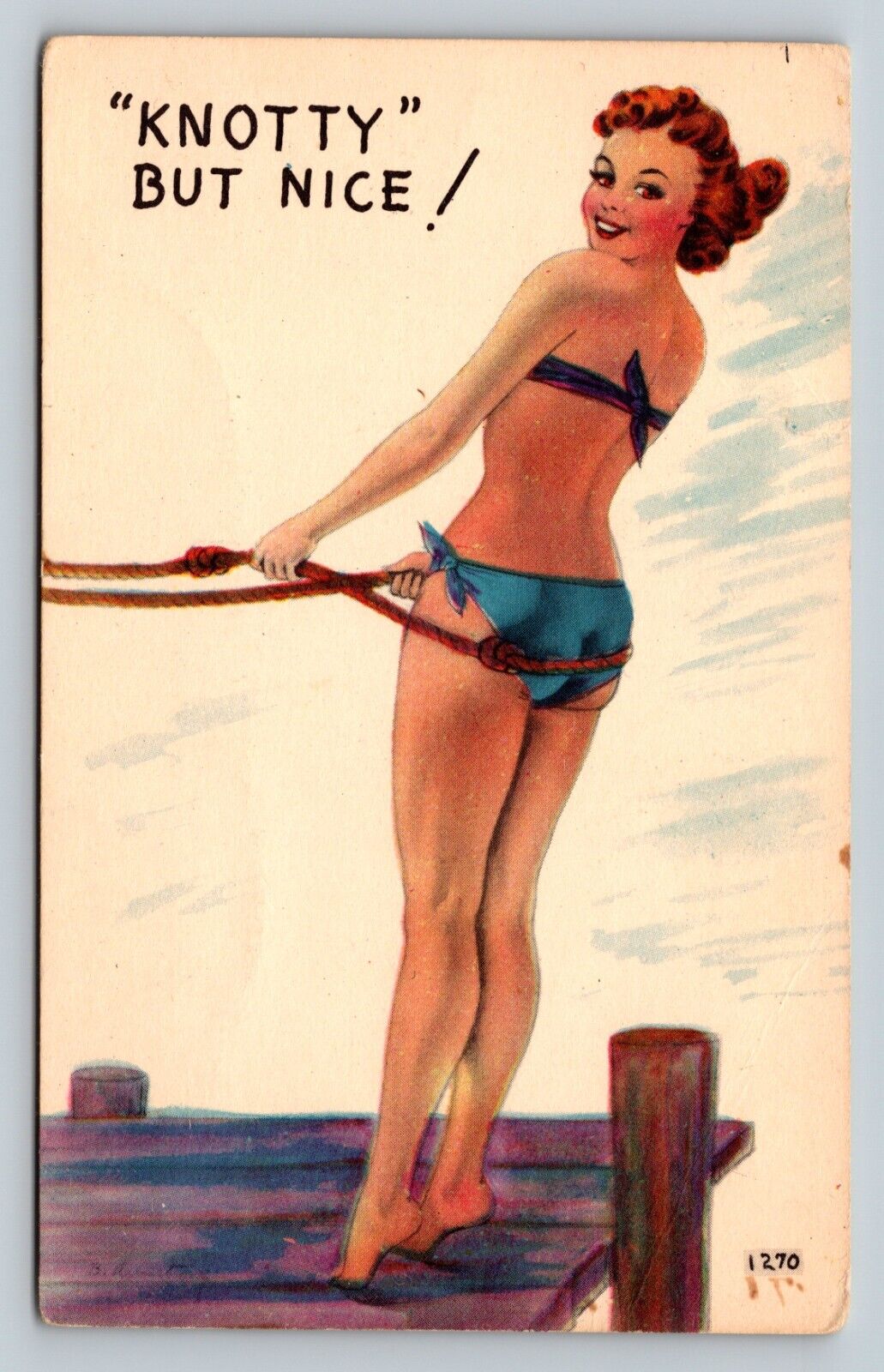 Woman In Swimsuit Swings On Rope KNOTTY BUT NICE VINTAGE Postcard