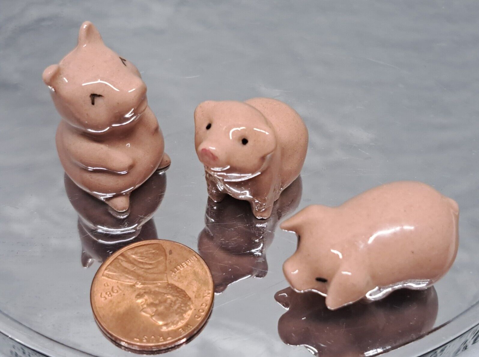 3 Hagen Renaker Pink Pigs Vintage Miniatures Nice Set