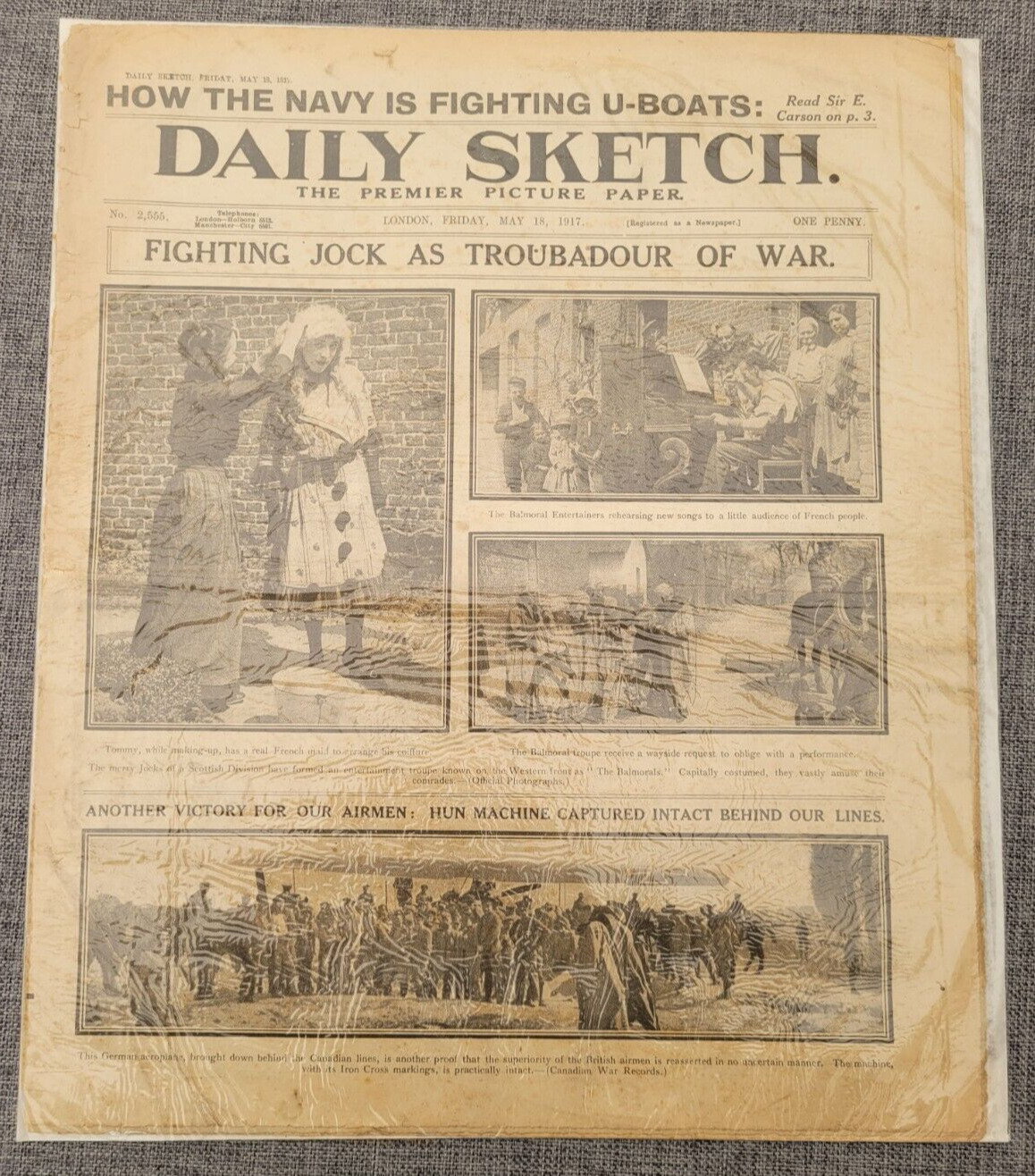 DAILY SKETCH WW1 JOCK SCOTLAND IRON CROSS FIGHTER 18TH MAY 1917 NEWSPAPER