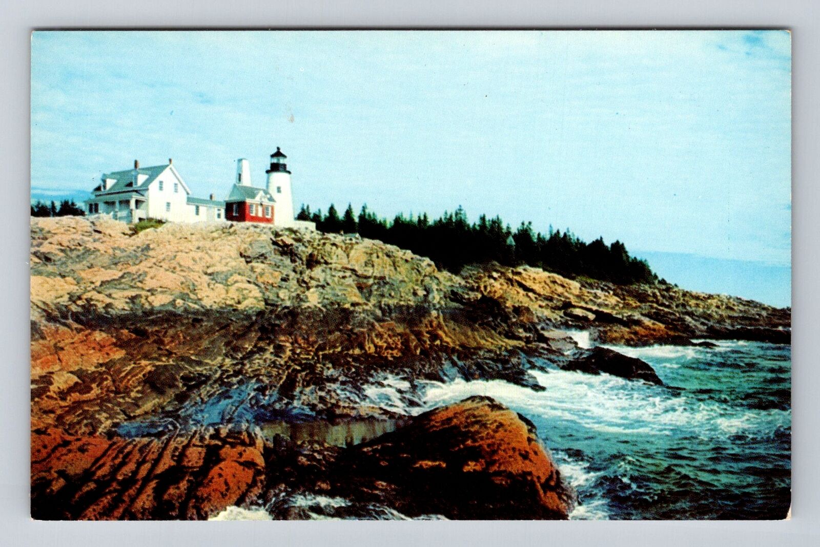 New Harbor ME-Maine, Pemaquid Point Light House, Vintage Souvenir Postcard