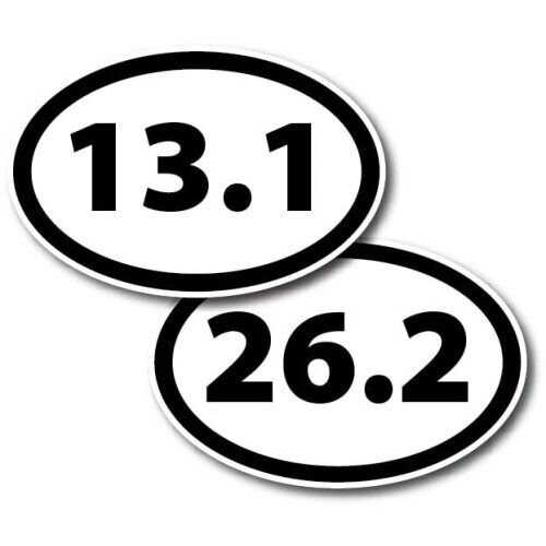 13.1 Half Marathon and 26.2 Marathon Black Oval Magnet Decal Combo Pack, 4x6 In