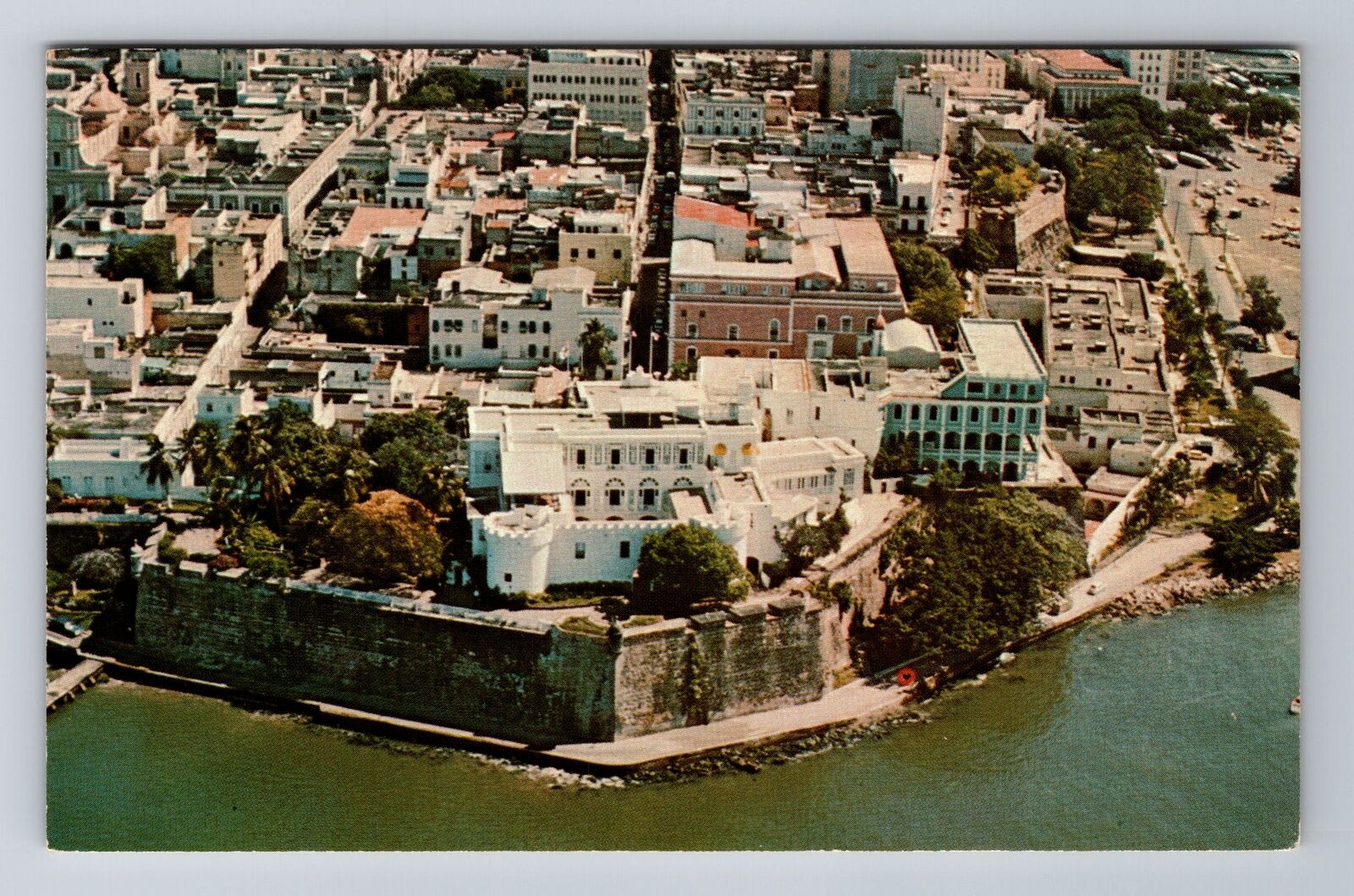 Old San Juan PR-Puerto Rico, Aerial Of Town Area, Antique, Vintage Postcard