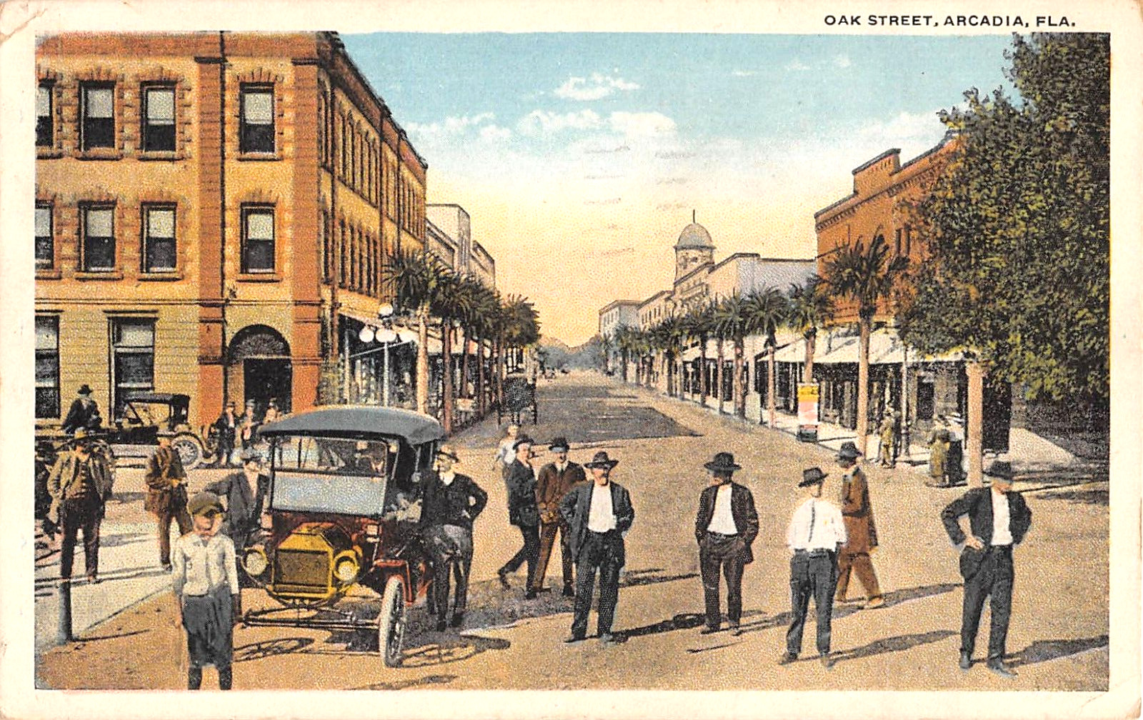 1924 Stores & Early Car Oak St. Arcadia FL post card