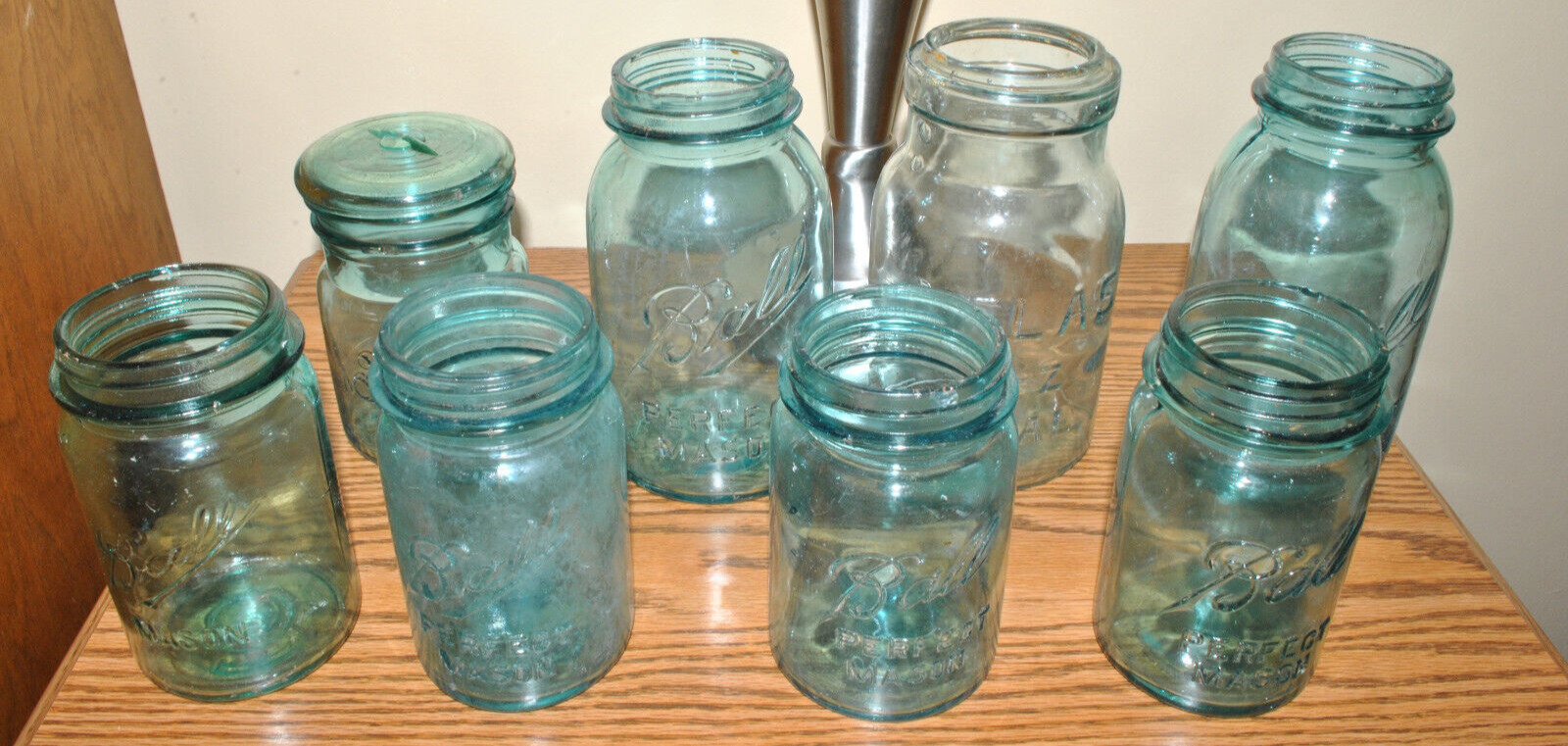 Vintage Early 1900s Mason Jar Lot of 8 w/ Ball Aquas, Atlas E-Z Seal, Sure Seal
