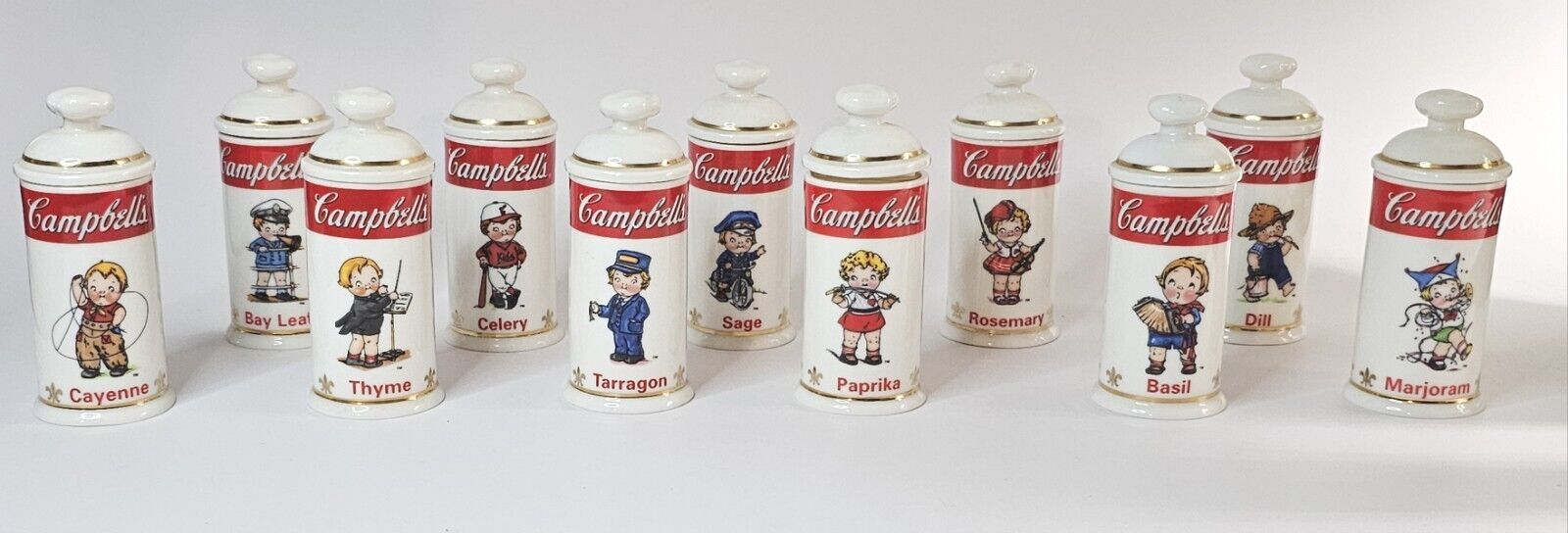 Danbury Mint Campbell Soup Company Eleven (11) Spice Jars 1995 Campbell's Kids 