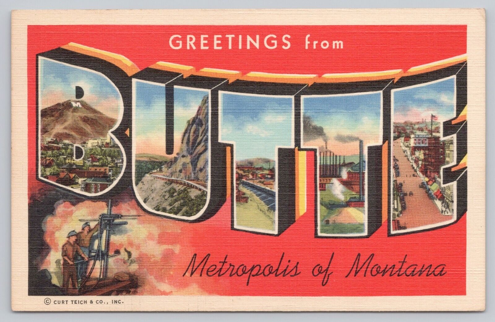 Butte Montana, Large Letter Greetings, Vintage Postcard