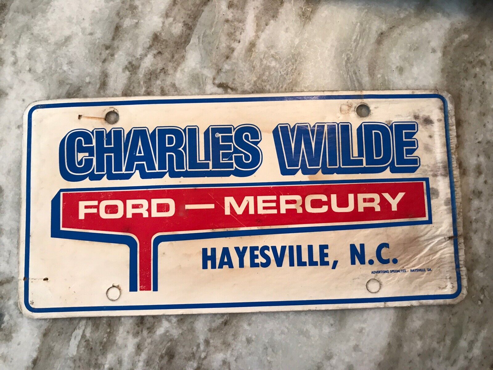 License Plate North Carolina Dealer FORD MERCURY CHARLES WILDE HAYESVILLE NC