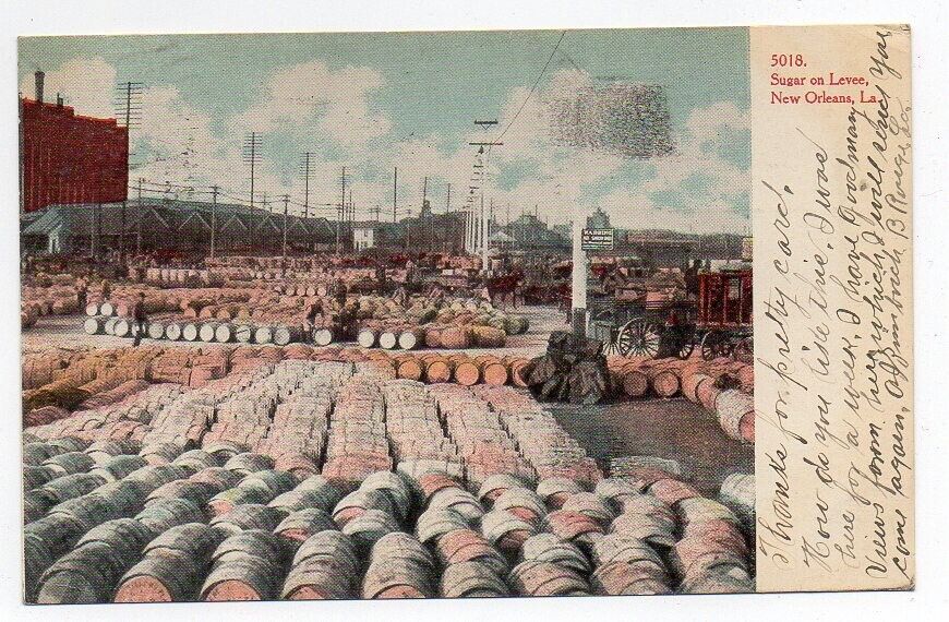 UDB Postcard, Sugar on Levee, New Orleans, La.,Louisiana, 1907