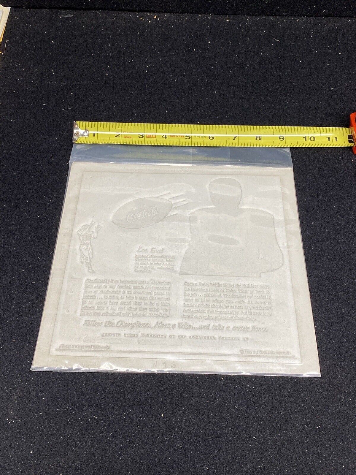 JA3114 1953 Coca-Cola Cleveland Browns Len Ford Advertisement Printing Plate?