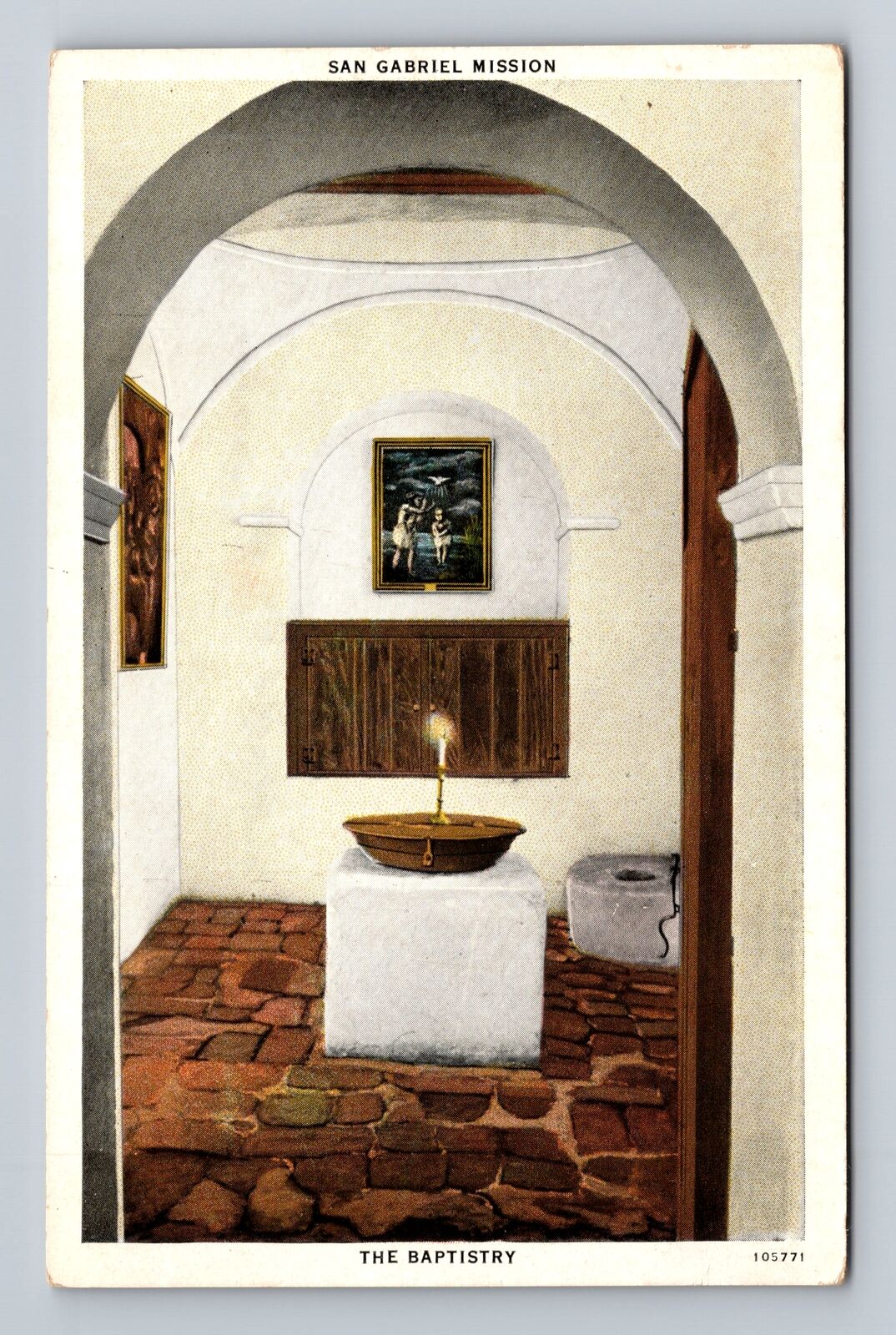 San Gabriel CA- California, Baptistry, San Gabriel Mission, Vintage Postcard