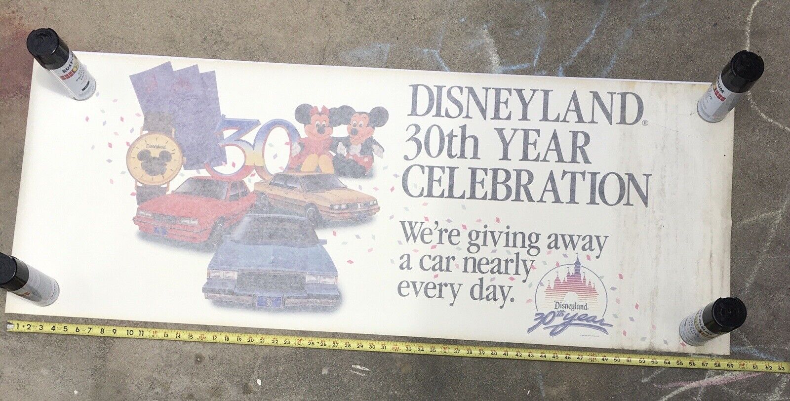 Rare 1985 Disneyland 30th Year Anniversary Celebration Large Window Poster Sign