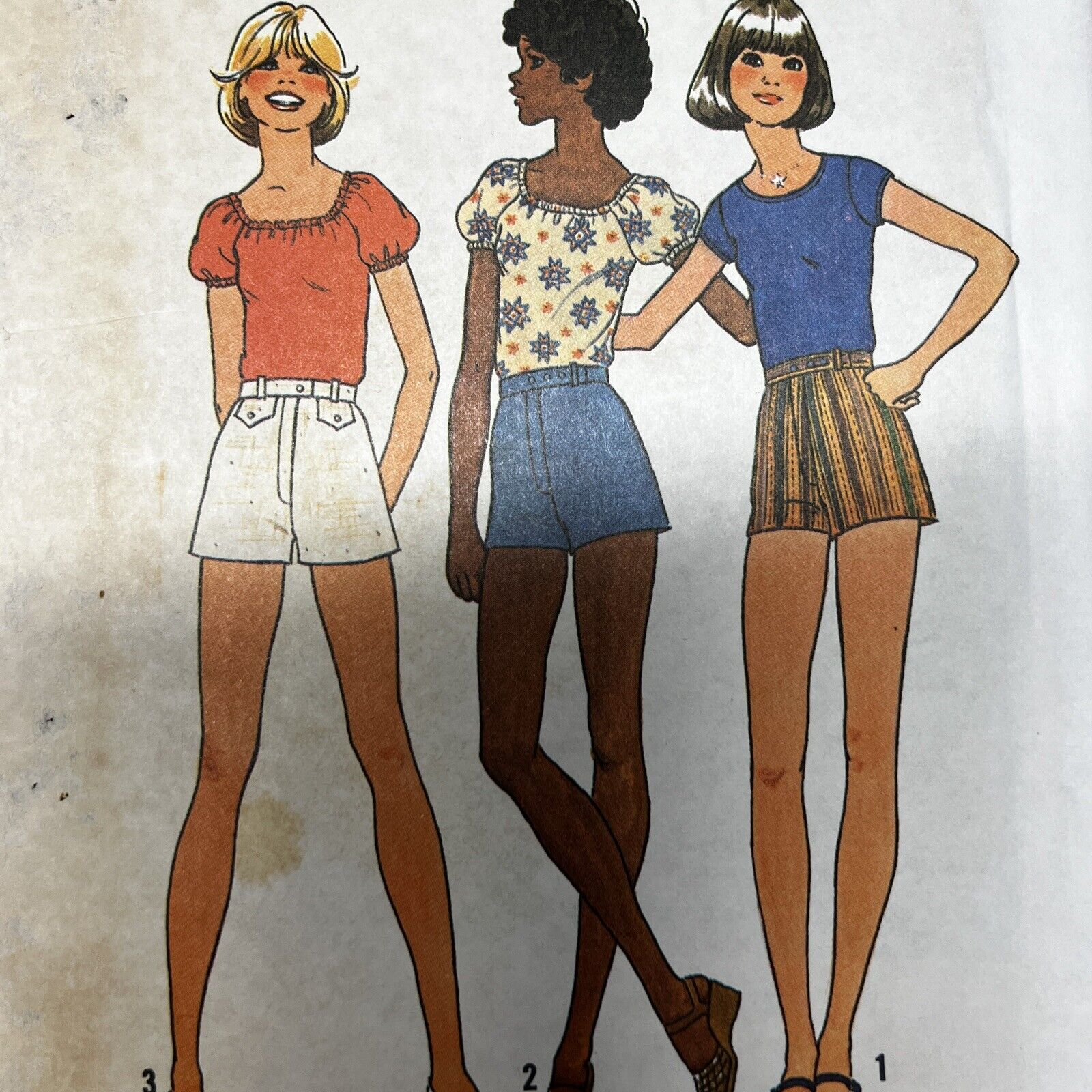 Vintage 1970s Simplicity 7547 One Yard Tops + Shorts Sewing Pattern 11/12 UNCUT