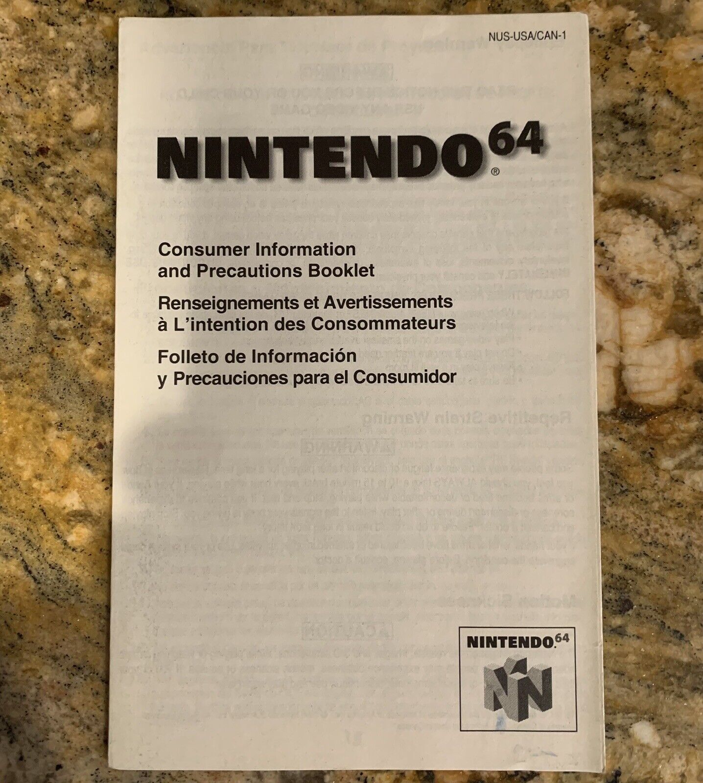Nintendo 64 N64 Manual Instruction Booklet ONLY Precautions Consumer Information