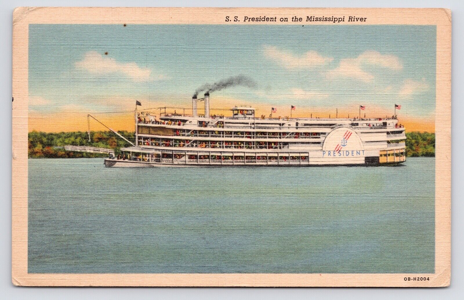 1940s SS President Steamboat Excursion Steamer Mississippi River Vtg Postcard