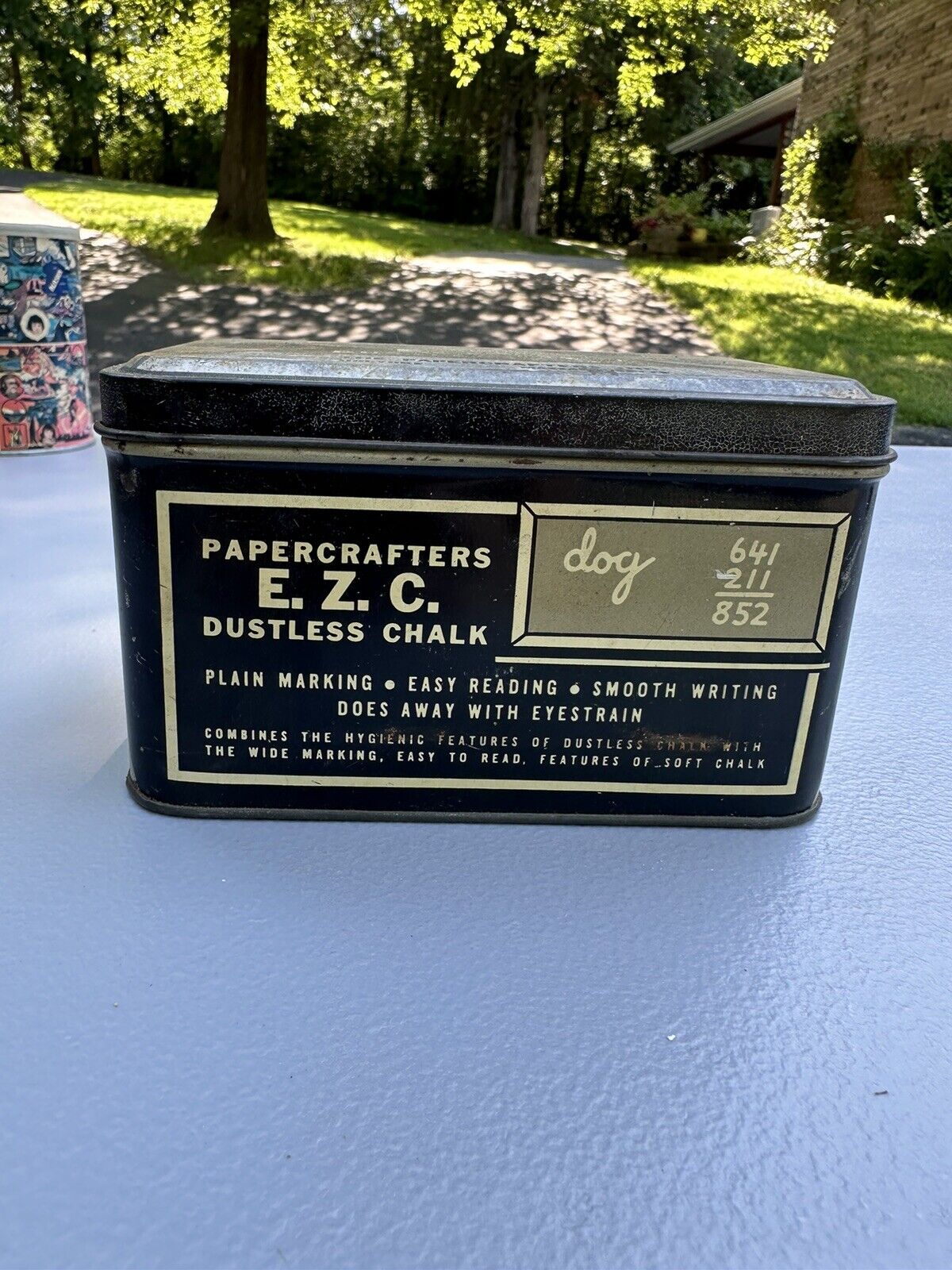 Vintage E. Z. C. Dustless Chalk Tin W/ Chalk The Papercrafters Inc. 1950’s