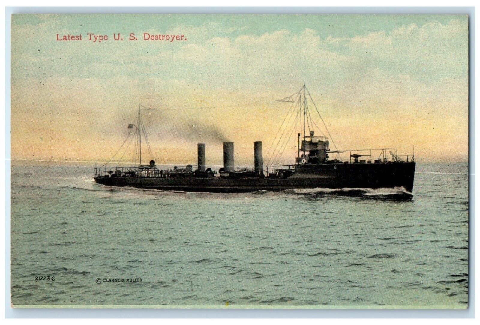 c1910\'s Steamer Ship US Destroyer Sea View Unposted Antique Postcard