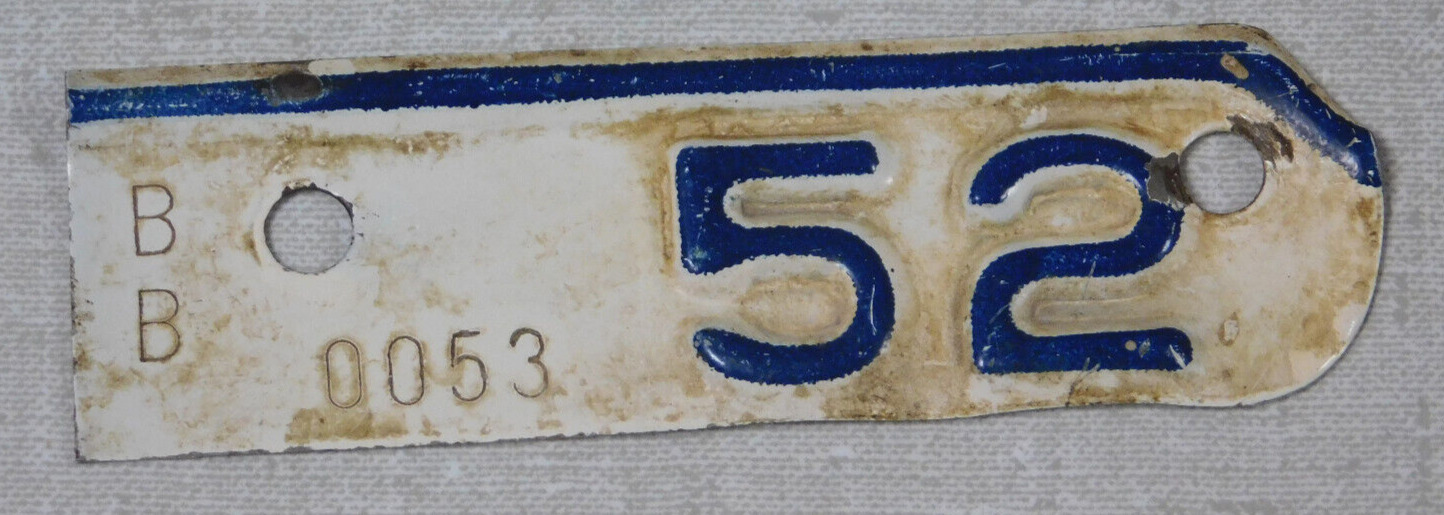1952 Kansas passenger car license plate tab Bourbon county