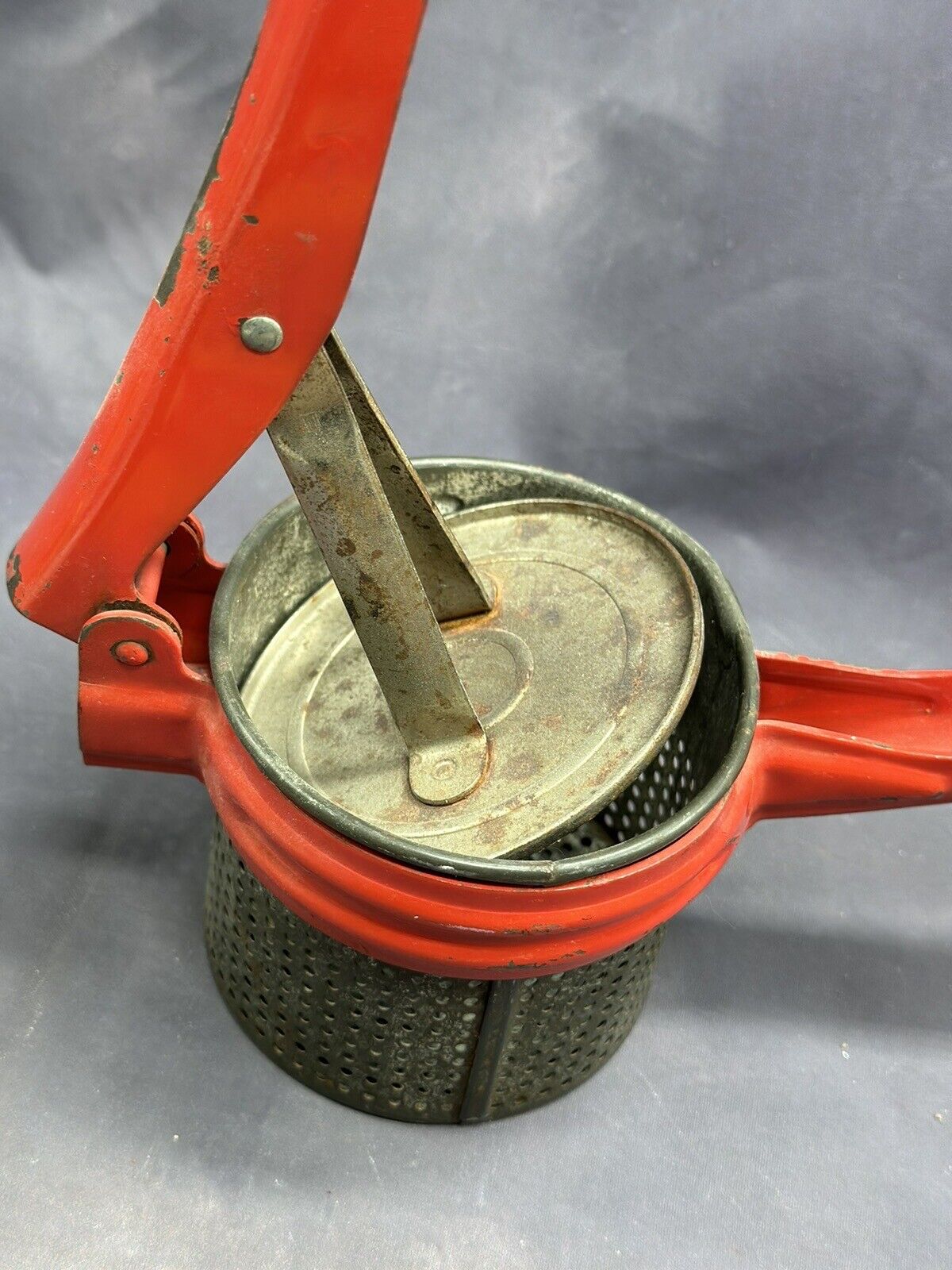 Vintage Red Potato Ricer Masher Kitchen Juicer Strainer